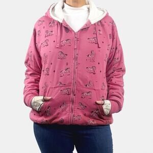 Blue Mountain Wild Horses Pink Sherpa Fleece Lined Hoodie Sz XXL